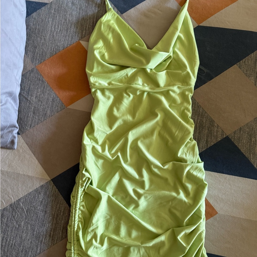 Lime Green Ruched Dress